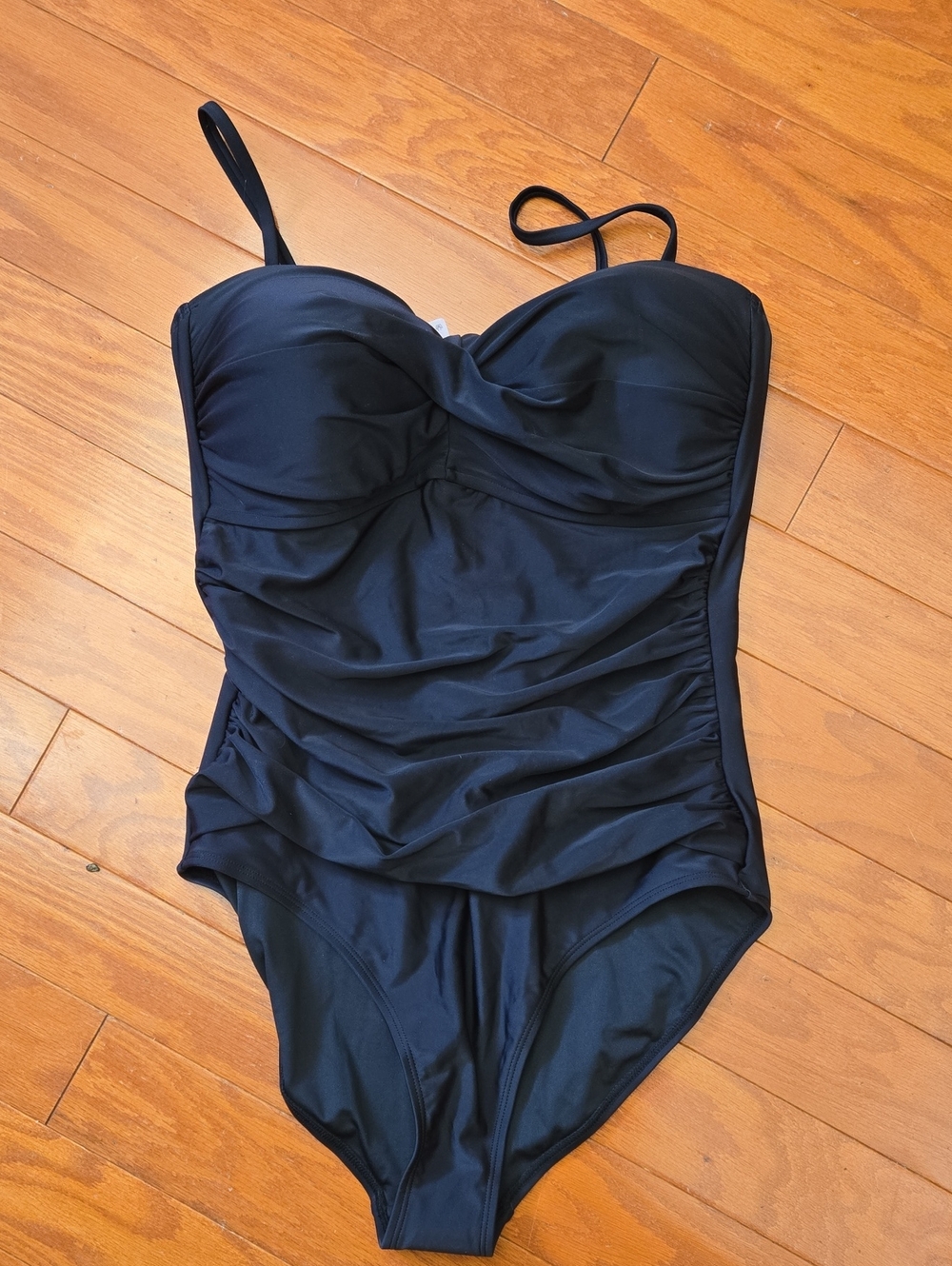 RELLECIGA Black Ruched One-Piece Swimsuit with Removable Straps NWT L
